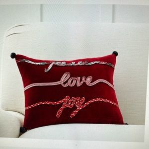 Pottery Barn Velvet Script Christmas Pillow W/ insert